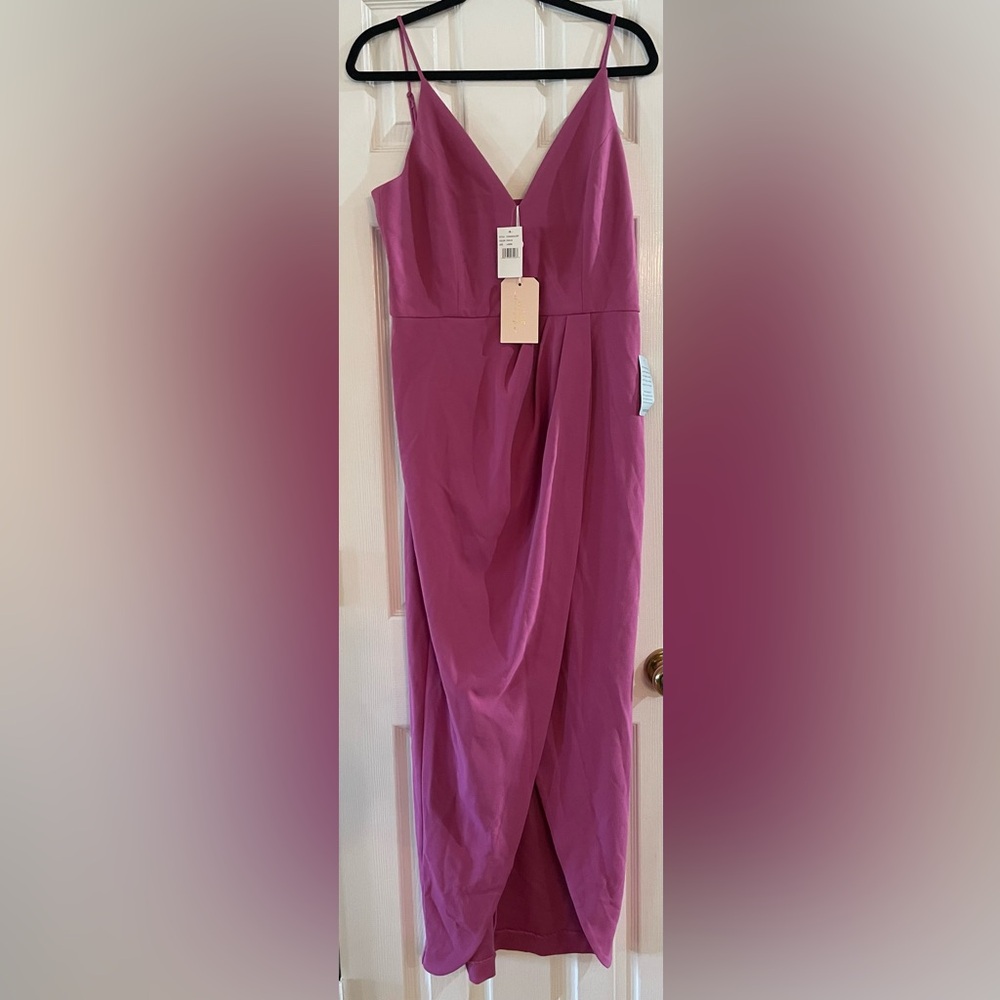 Wayf Fuchsia Ines V-Neck Tulip Gown